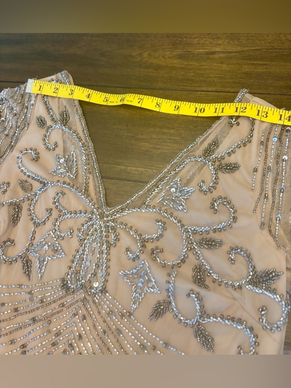 Pisarro Nights Beige Beaded Evening Gown - Picture 9 of 12